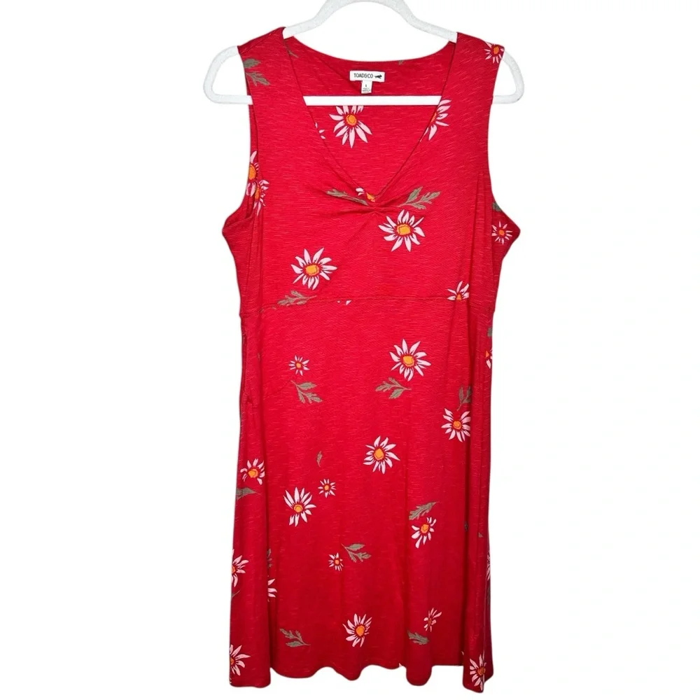 NEW Toad & Co Rosemarie Sleeveless Dress Red Daisy Floral Print Large - Picture 2 of 10
